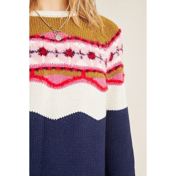 Anthropologie Field Flower Fair Isle Camellia Sweater Pullover Wool Blend XS - Picture 5 of 15